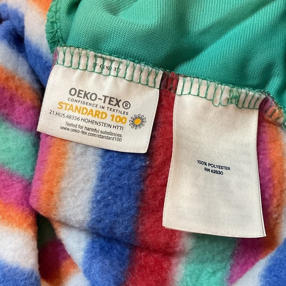 Lands' End Teal Striped Fleece Snap Neck Pullover sweater - Picture 4 of 9